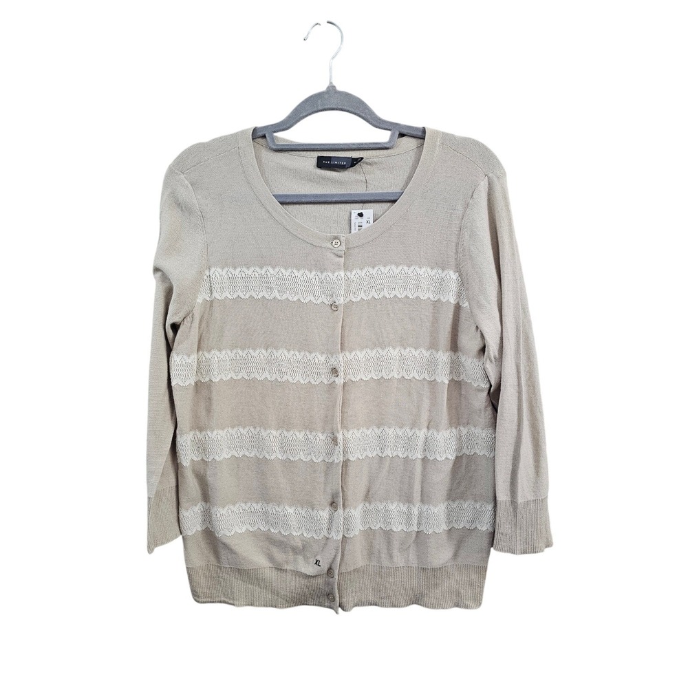 The Limited Womens Beige Lace Trim Button Up Cardigan Sweater Lightweight XL NEW